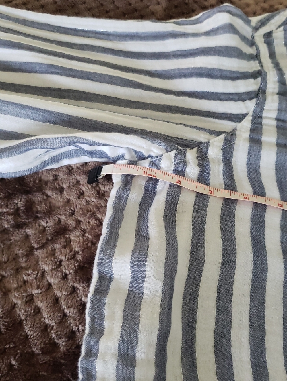 St. John's Bay Blue and White Striped Button Down Shirt - Picture 6 of 7